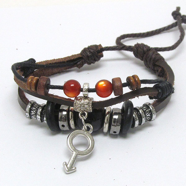 3 layered leatherette and multi bead deco friendship bracelet