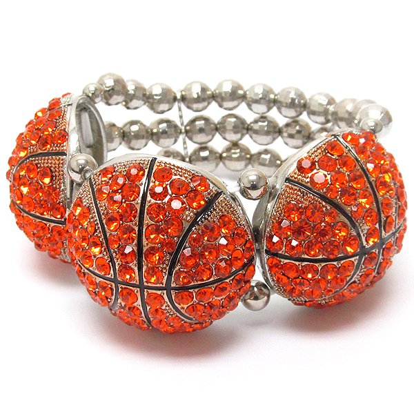 Crystal deco triple basketball link stretch bracelet