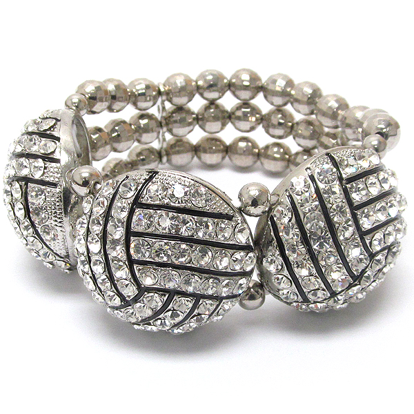 Crystal deco triple volleyball link stretch bracelet