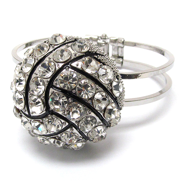Crystal deco volleyball hinge bangle bracelet