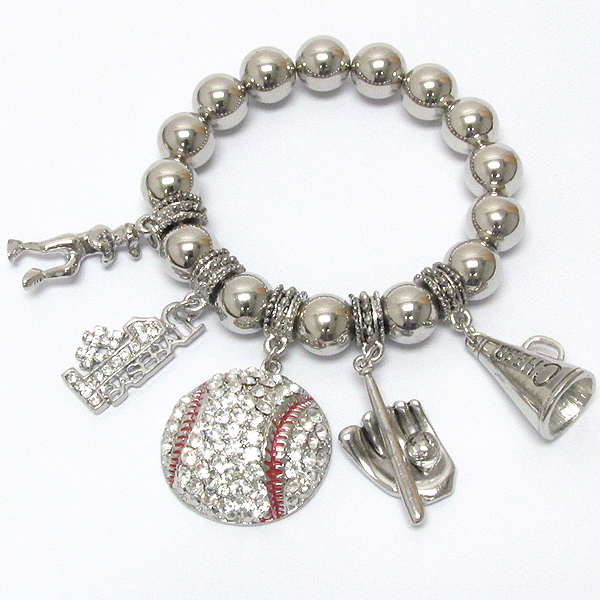 Crystal deco baseball cheerleader charm stretch bracelet