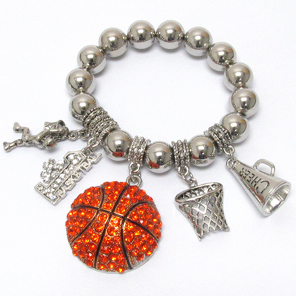 Crystal deco basketball cheerleader charm stretch bracelet