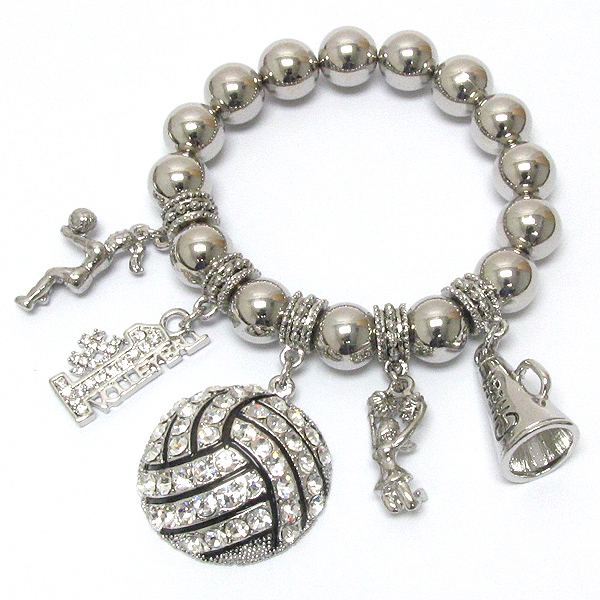 Crystal deco volleyball cheerleader charm stretch bracelet