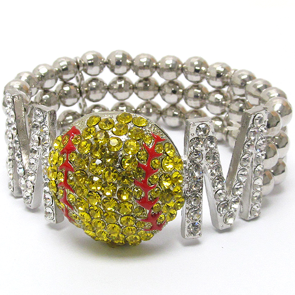 Crystal deco softball mom stretch bracelet