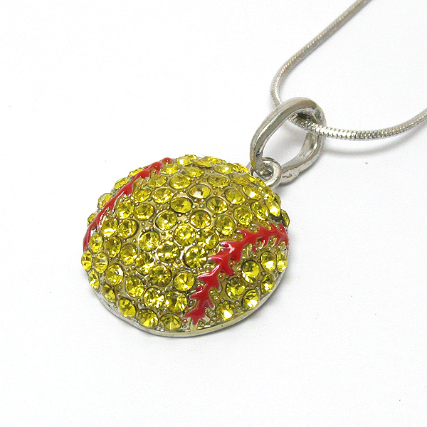 Crystal deco softball pendant necklace