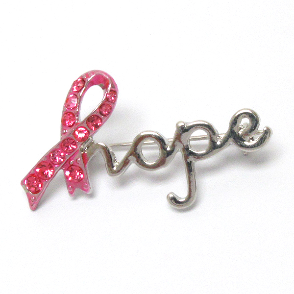 Crystal pinkribbon bow pin or brooch