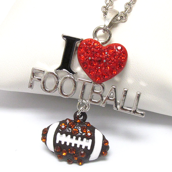 Crystal deco i love football necklace