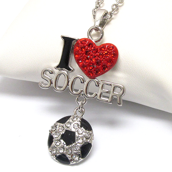 Crystal deco i love soccer necklace