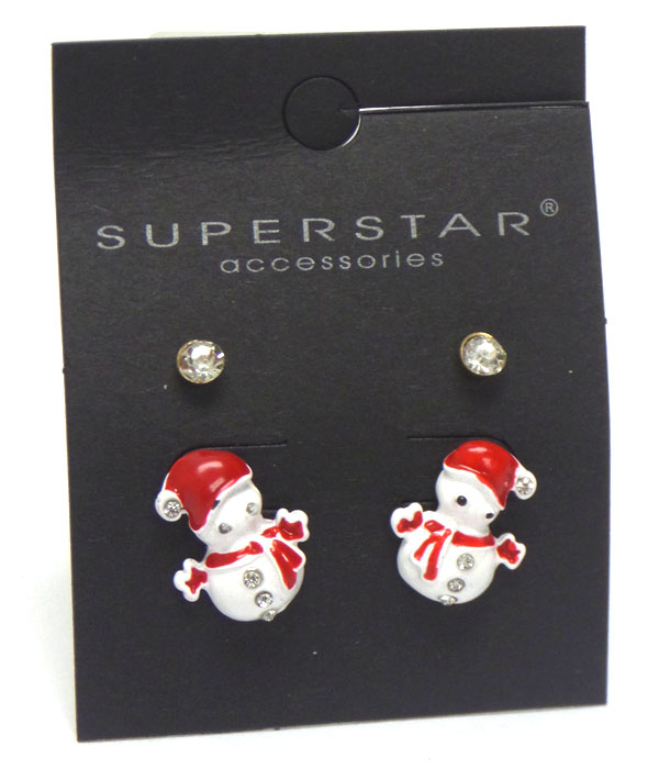 Christmas set snowmans and crystal earrings 