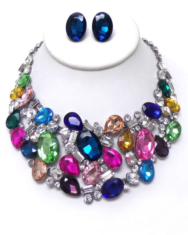 Luxury class victorian style and austrian crystal glass pave party necklace set