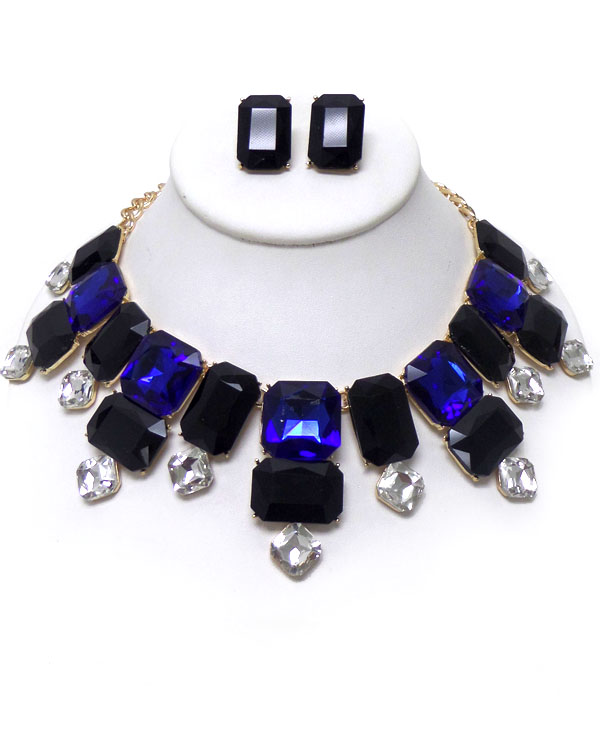 Luxury class victorian style and austrian crystal glass square facet party necklace set