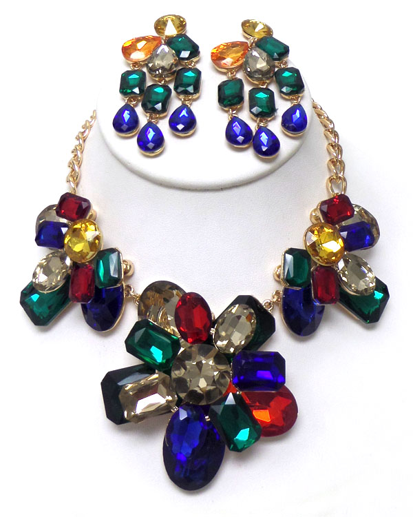 Luxury class victorian style and austrian crystal flower and facet glass party necklace set