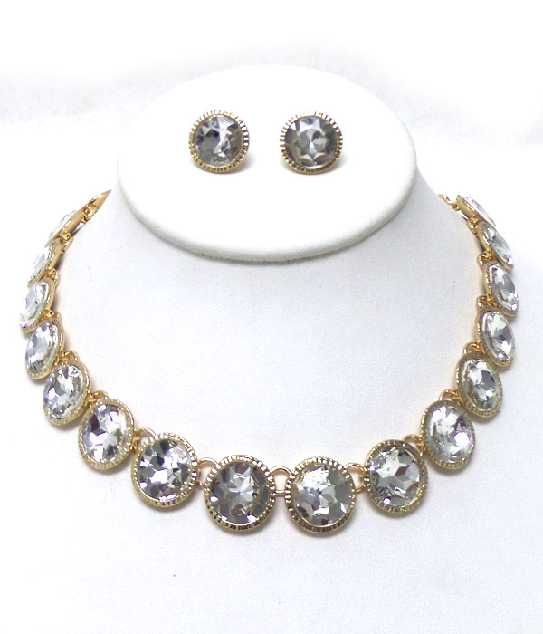 Round crystal disk linked necklace set 