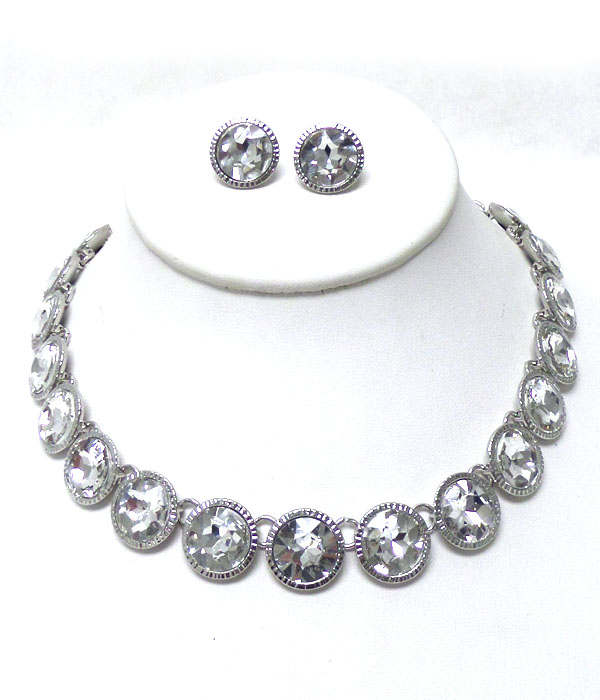 Round crystal disk linked necklace set 