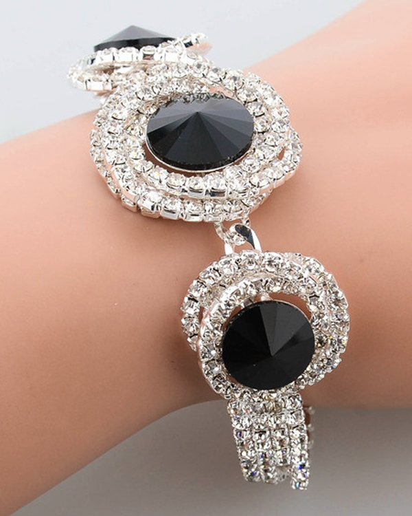 Crystal stone and braided rhinestone hoop link bracelet