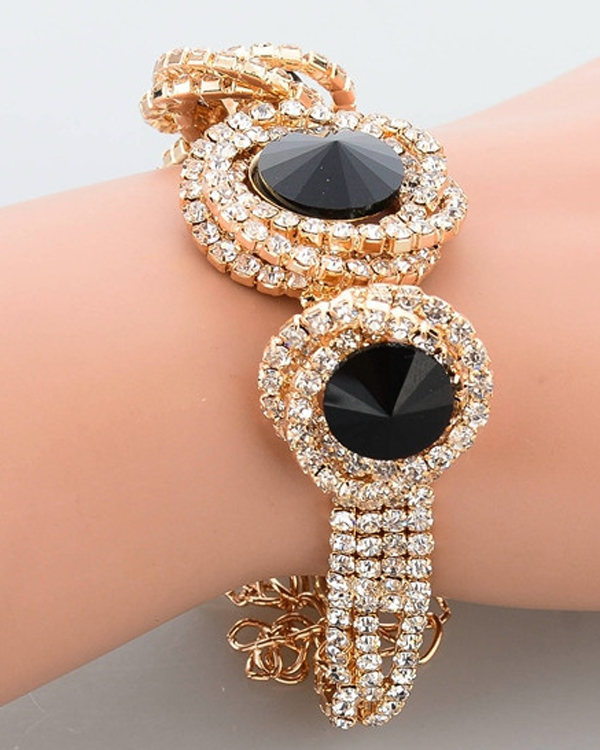 Crystal stone and braided rhinestone hoop link bracelet