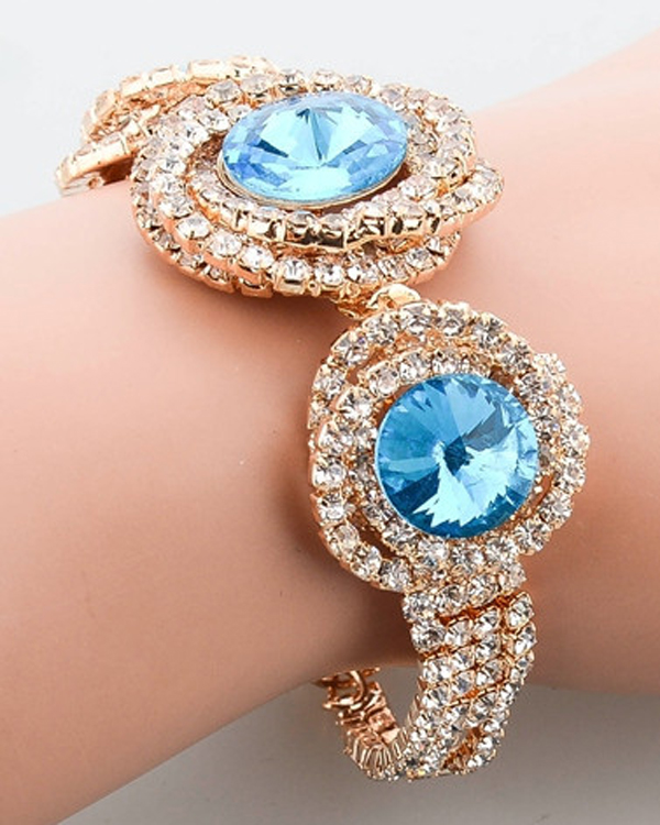 Crystal stone and braided rhinestone hoop link bracelet