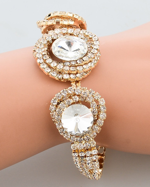 Crystal stone and braided rhinestone hoop link bracelet