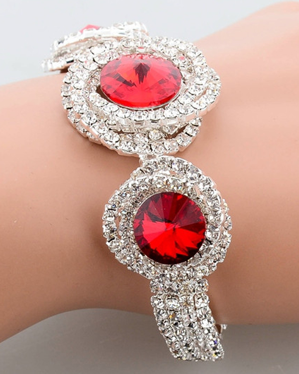Crystal stone and braided rhinestone hoop link bracelet