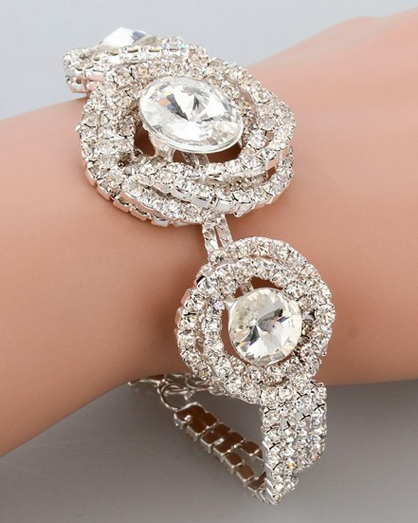 Crystal stone and braided rhinestone hoop link bracelet