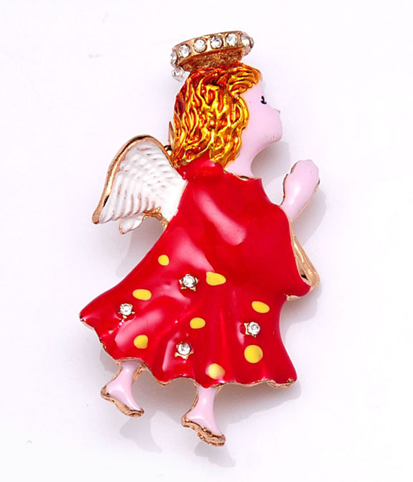 Crystal stud handpaint praying angel pin