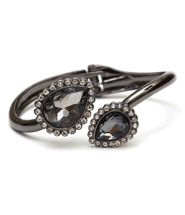 Teardrop crystal and facet glass hinge bangle bracelet