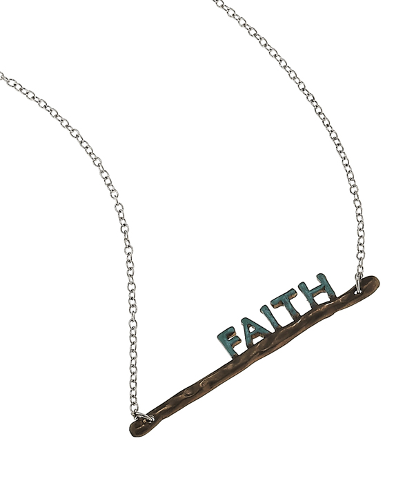 Handmade brass and patina faith necklace