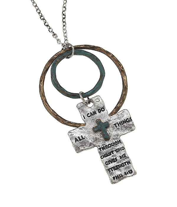 Handmade cross long necklace - phil 4:13