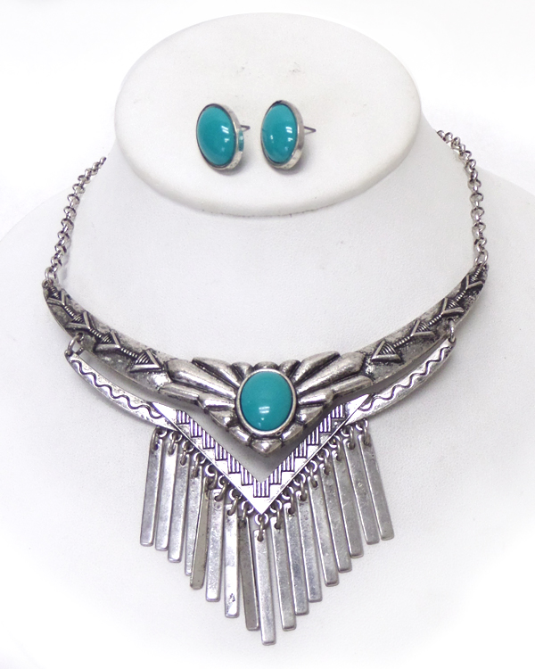 Bohemian multi metal bar drop necklace set