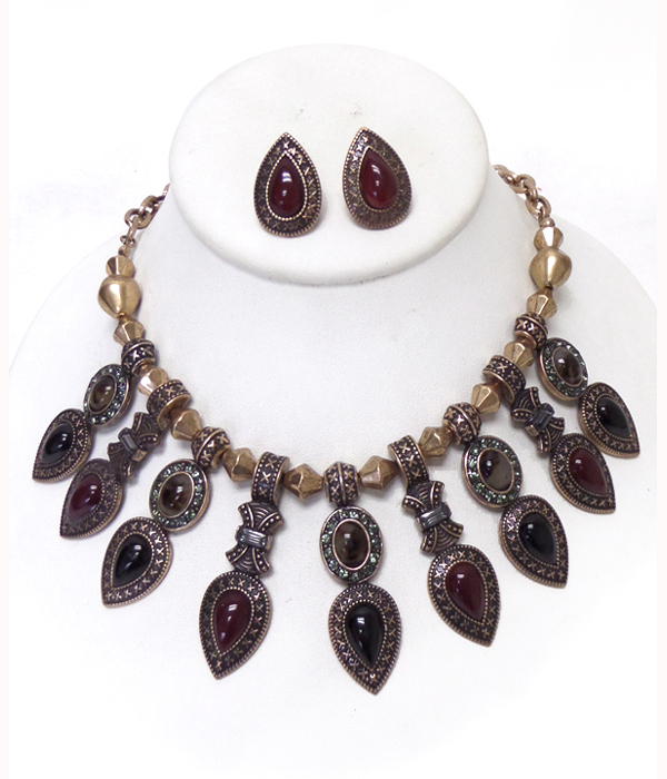 VINTAGE MULTI TEARDROP AND CRYSTAL DROP NECKLACE SET