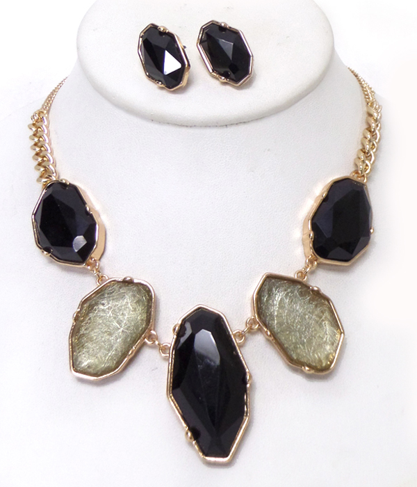 Natural shape multi stone link necklace set