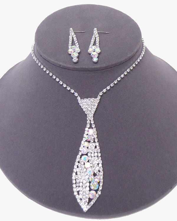 Rhinestone necktie necklace set