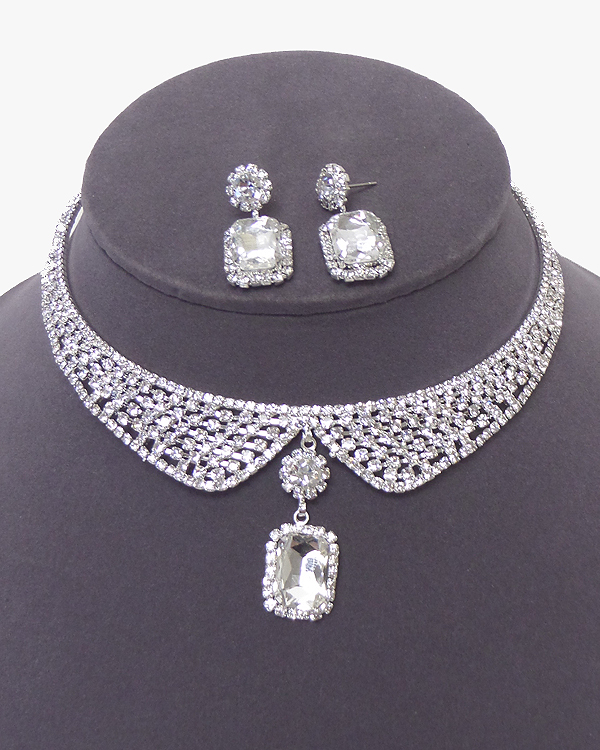 Rhinestone collar and facet glass drop chocker necklace set