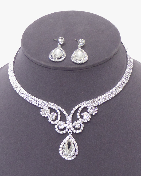 Rhinestone and facet teardrop chocker necklace set