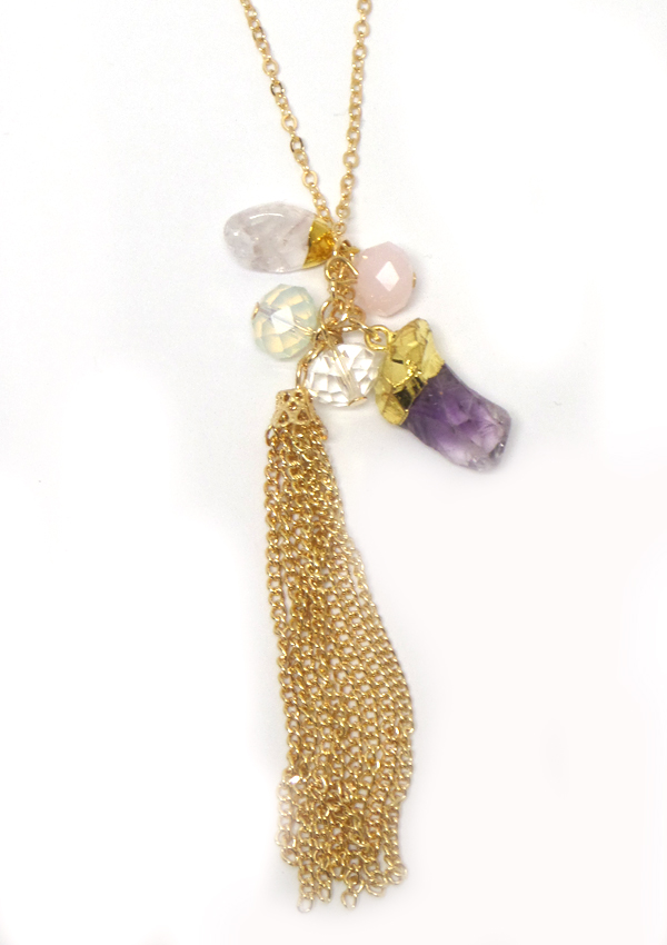 Semi precious stone and chain tassel necklace