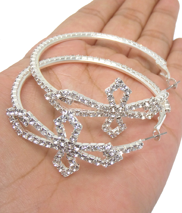Rhinestone cross hoop earring