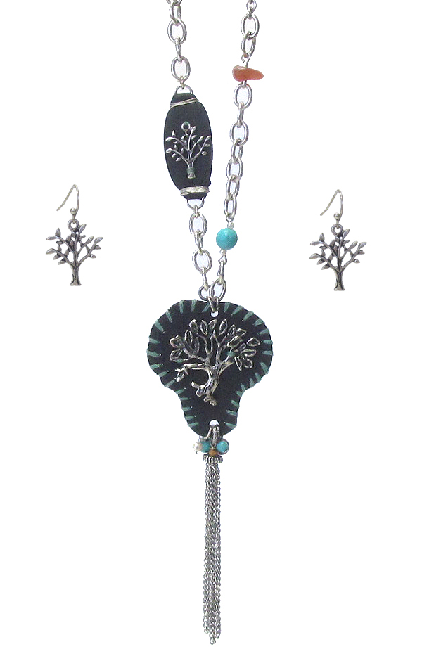 TREE OF LIFE AND CHAIN TASSEL DROP NECKLACE SET