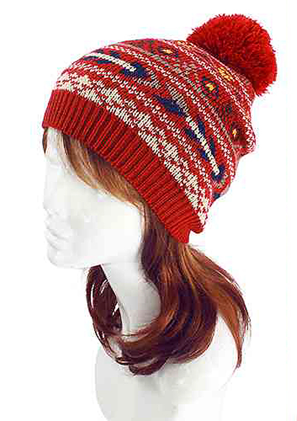 WESTERN PATTERN KNIT HAT - 100% ACRYLIC