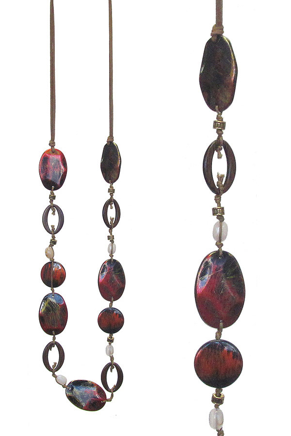 Patina bead link long necklace