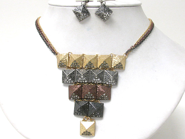 CRYSTAL DECO FLAT SPIKE LINK BIB STYLE NECKLACE EARRING SET