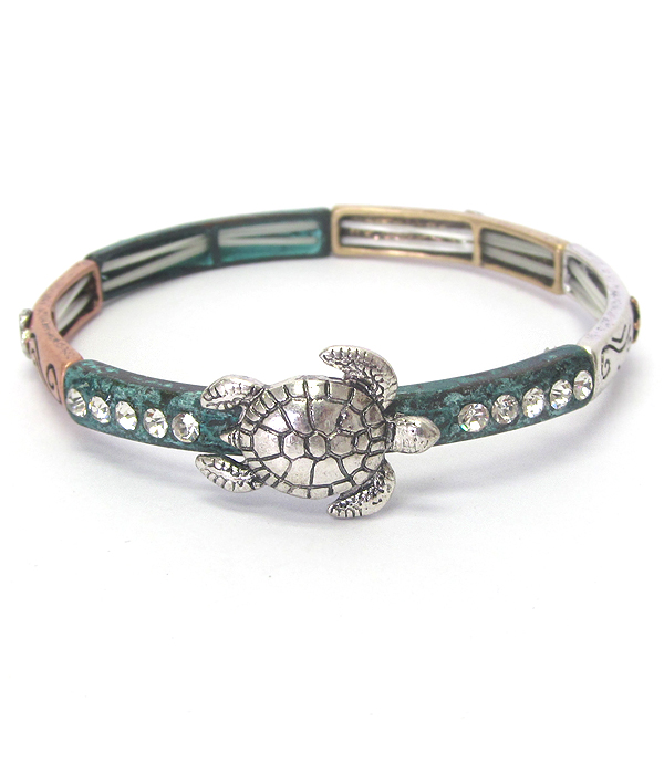 VINTAGE RUSTIC  TURTLE STRETCH BRACELET