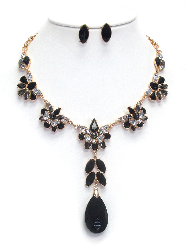 Facet stone and crystal necklace set