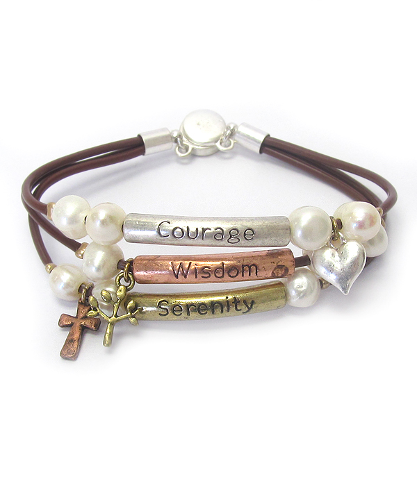 Religious inspiration 3 layer cord pearl and magnetic end bracelet
