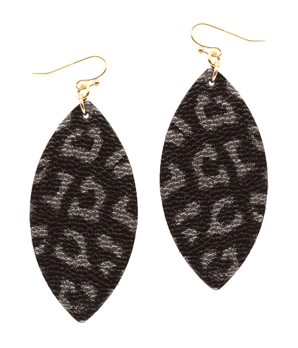 LEATHER TEXTURED ANIMAL PRINT MARQUISE EARRING