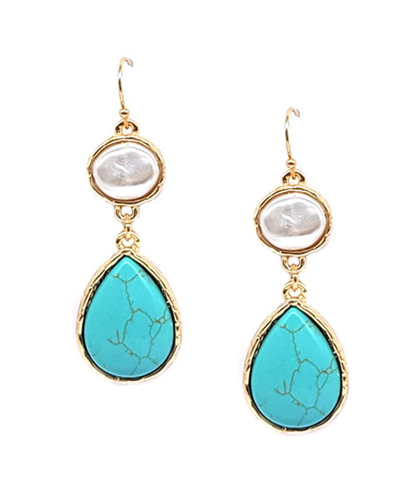 Pearl and turquoise teardrop earring