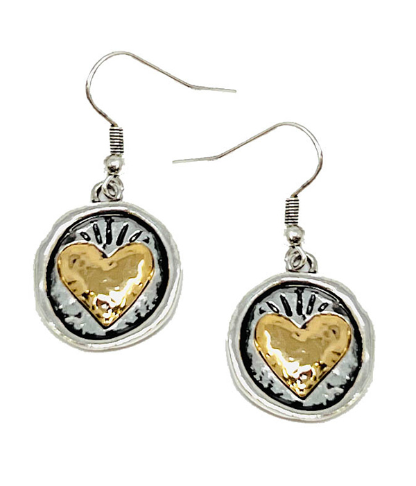 Vintage metal heart disc earring