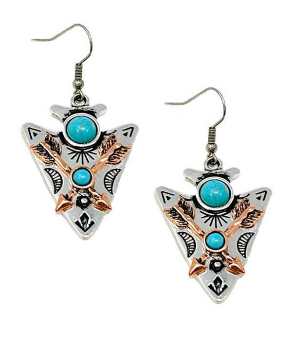 NAVAJO STYLE ARROW HEAD AND TURQUOISE EARRING