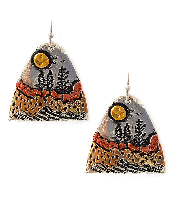 TREE AND MOUNTAIN LANDSCAPE EARRING