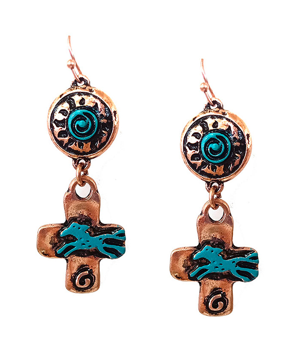 NAVAJO STYLE CROSS EARRING - SUN HORSE