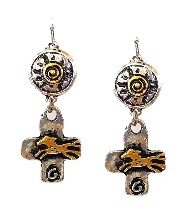 NAVAJO STYLE CROSS EARRING - SUN HORSE